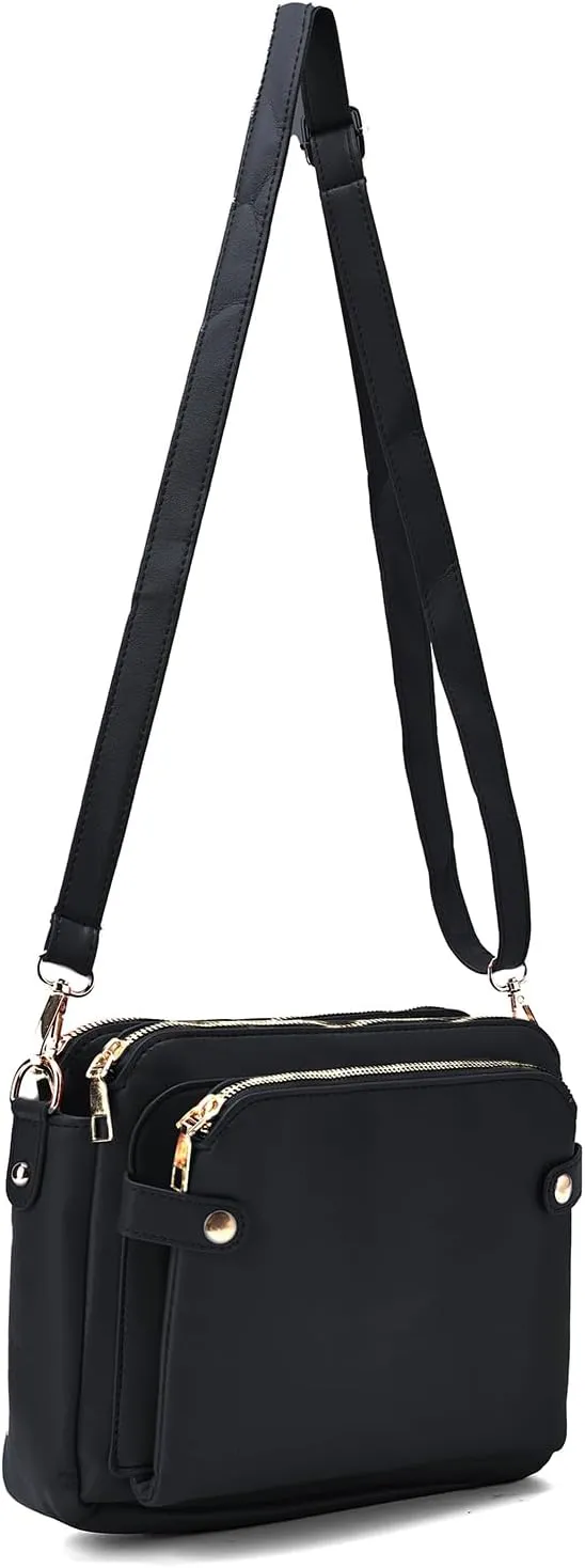 Leather Waterproof Medium Crossbody Bags - Trendy Triple Zip Women's Handbags