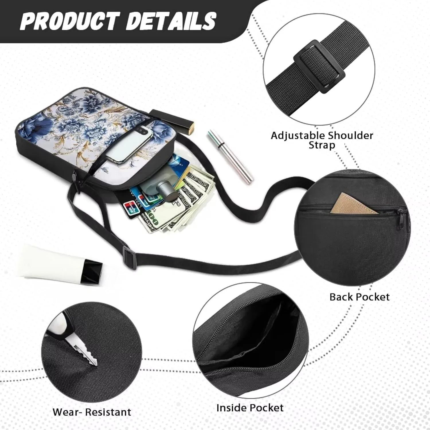 LedBack Cossbody Bag Messenger Bag Crossbody Bag Handbag Purse Shoulder Bag with Front Pocket Adjustable