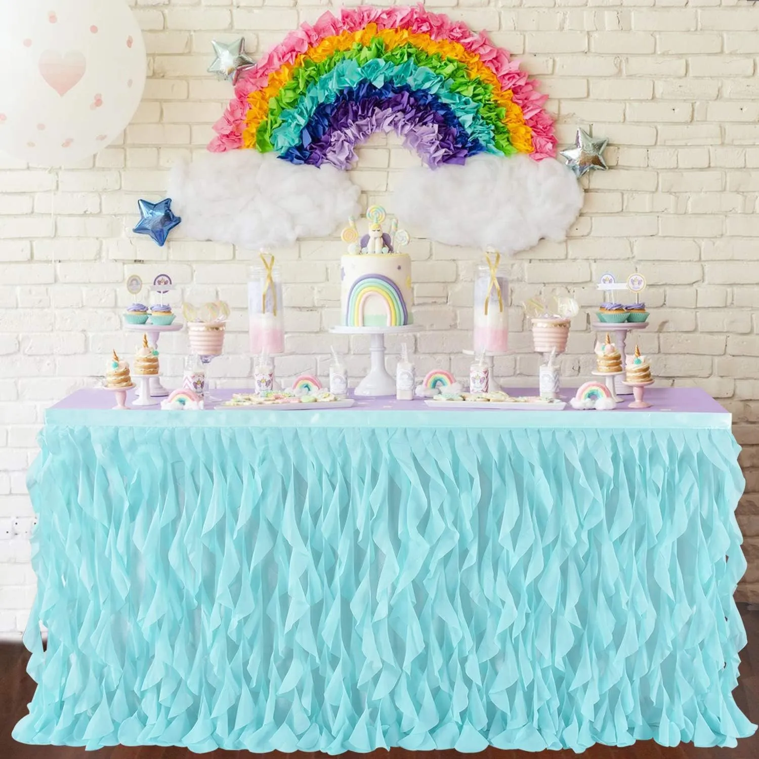 leegleri 14ft Mint Green Tutu Table Skirt.Tulle Table Skirt for Rectangle&Round Tables,Tutu Ruffle Tablecloth for Mermaid Party,Baby Shower Decoration,Gender Reveal,Under The Sea Decorations
