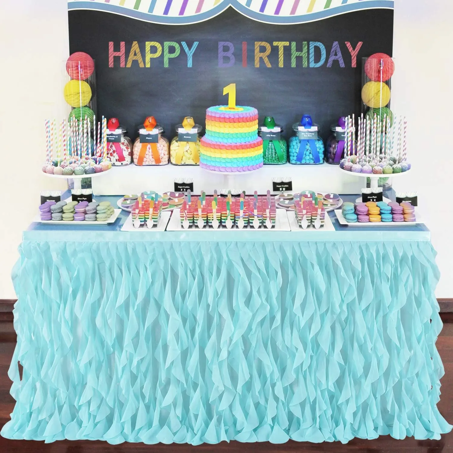 leegleri 14ft Mint Green Tutu Table Skirt.Tulle Table Skirt for Rectangle&Round Tables,Tutu Ruffle Tablecloth for Mermaid Party,Baby Shower Decoration,Gender Reveal,Under The Sea Decorations