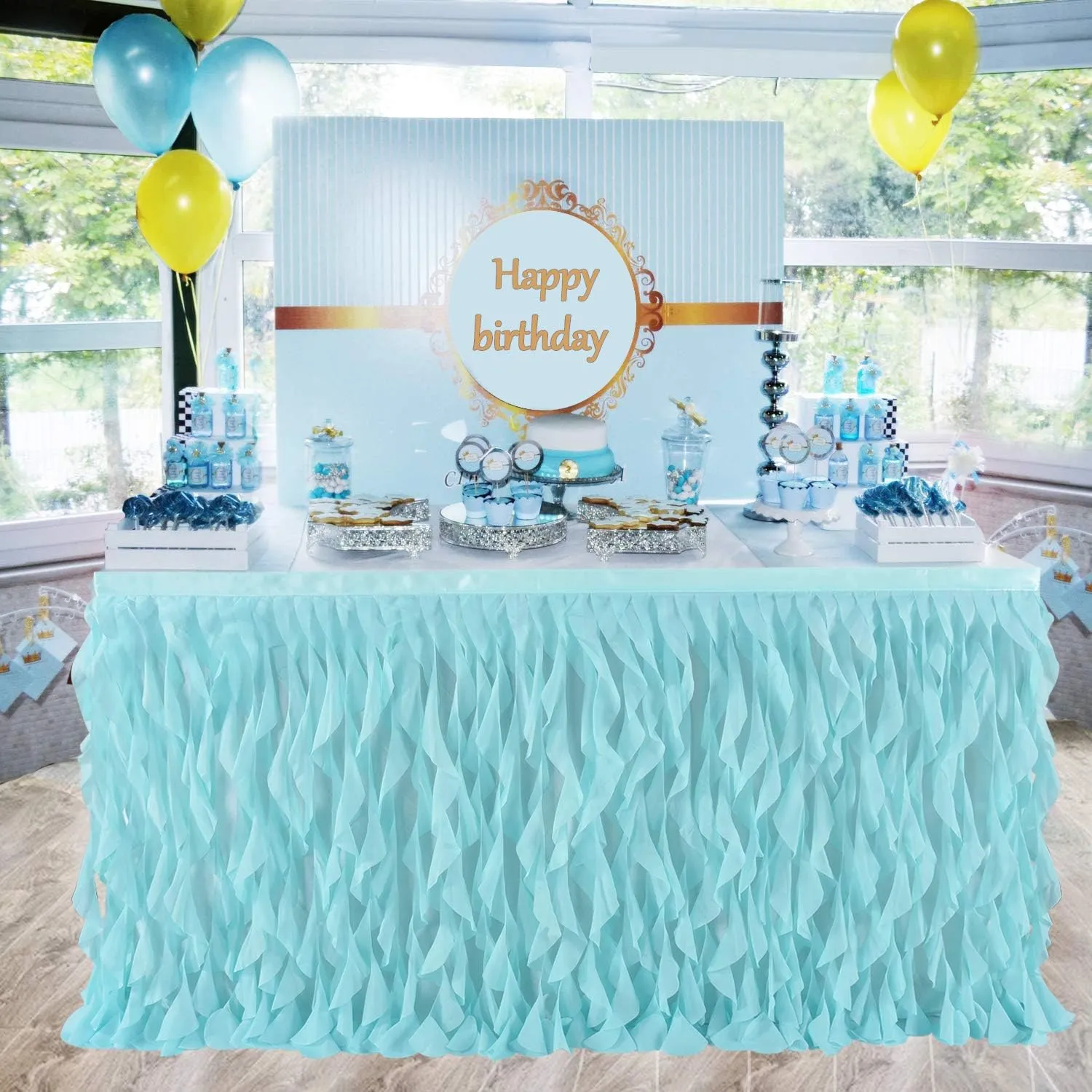 leegleri 14ft Mint Green Tutu Table Skirt.Tulle Table Skirt for Rectangle&Round Tables,Tutu Ruffle Tablecloth for Mermaid Party,Baby Shower Decoration,Gender Reveal,Under The Sea Decorations