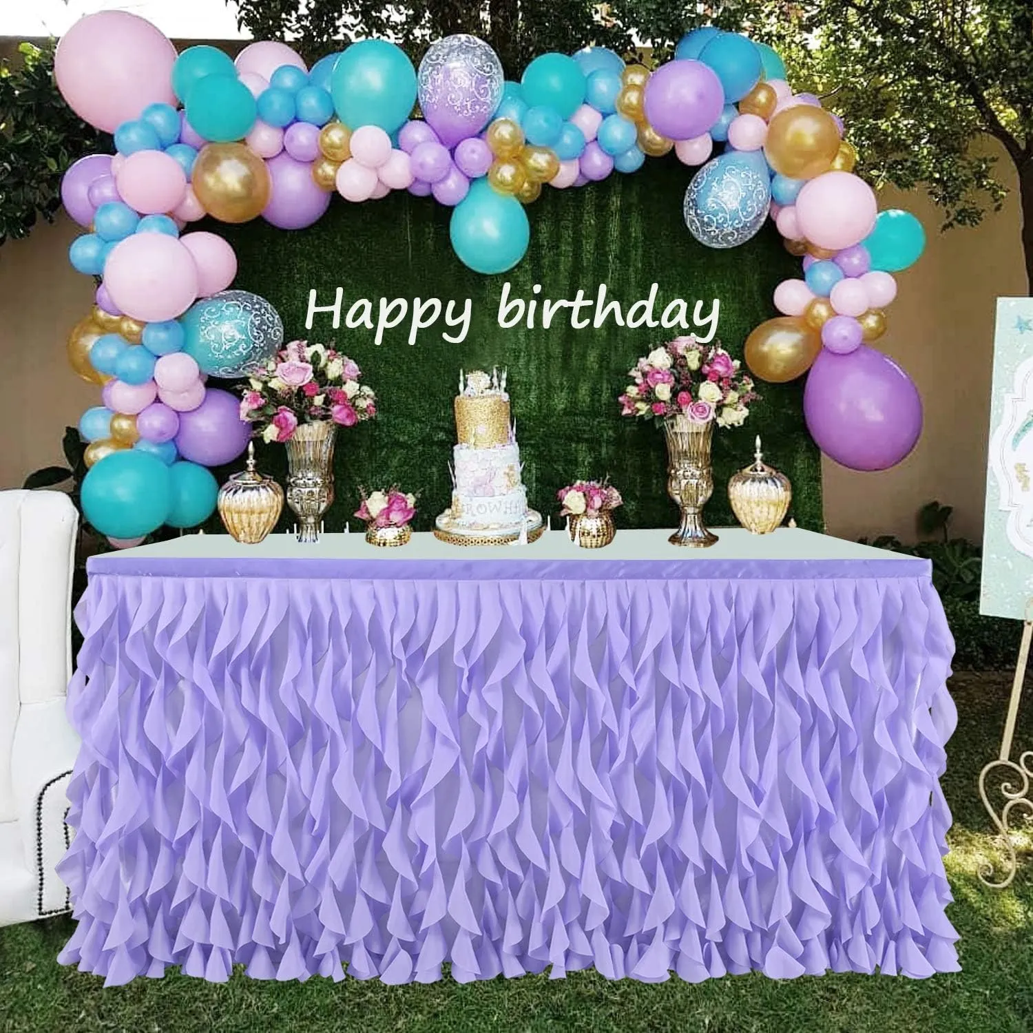 leegleri 9FT Lavender Purple Curly Willow Tulle Tutu Table Skirt for Rectangle or Round Table,Ruffle Table Skirts for Mermaid Party Baby Shower Decoration(9ft Table Skirt)