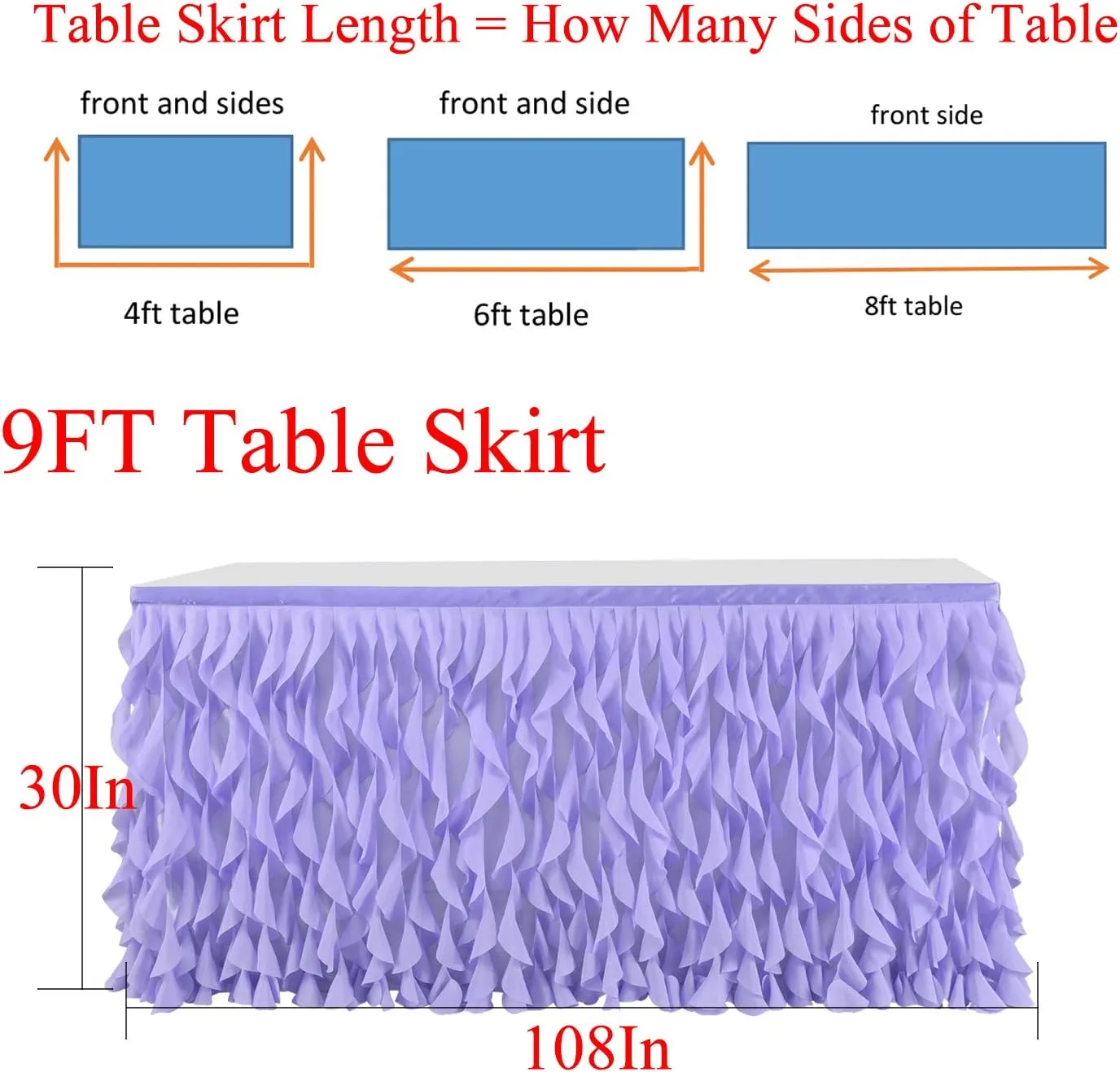 leegleri 9FT Lavender Purple Curly Willow Tulle Tutu Table Skirt for Rectangle or Round Table,Ruffle Table Skirts for Mermaid Party Baby Shower Decoration(9ft Table Skirt)