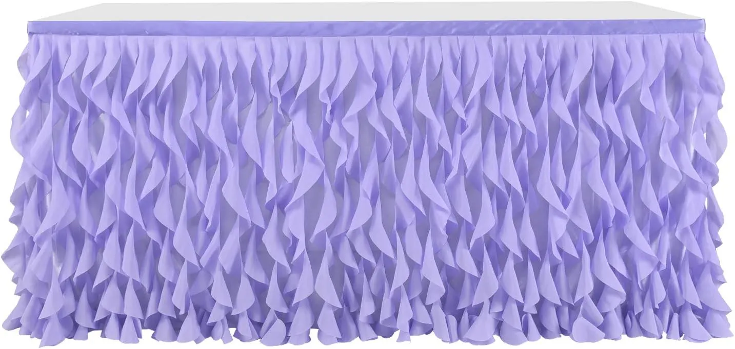 leegleri 9FT Lavender Purple Curly Willow Tulle Tutu Table Skirt for Rectangle or Round Table,Ruffle Table Skirts for Mermaid Party Baby Shower Decoration(9ft Table Skirt)