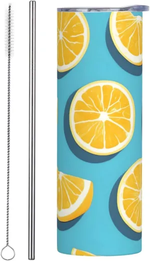 Lemon Wedges Prints Quality Steel Cup with lid 20oz with Straw Suitable for cafes Offices Cars Homes
