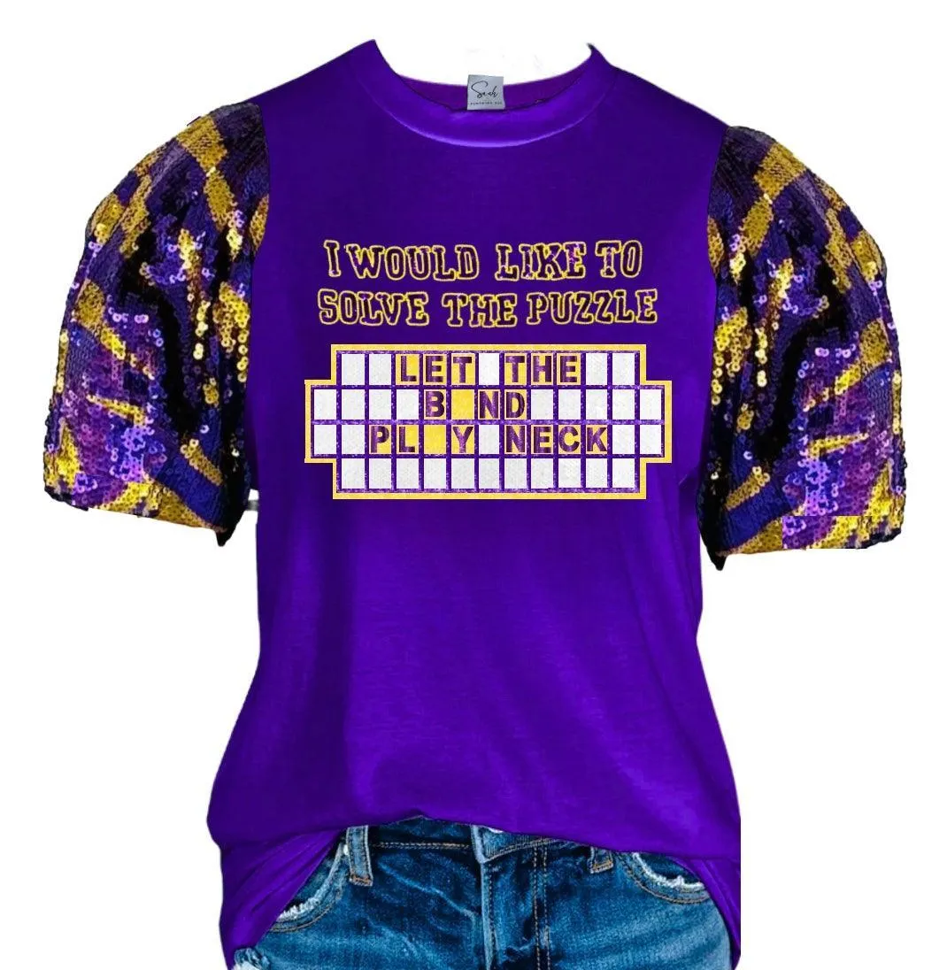 Let The Band Play Neck Purple Sequin Tiger Top