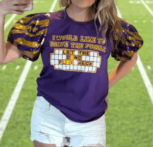 Let The Band Play Neck Purple Sequin Tiger Top