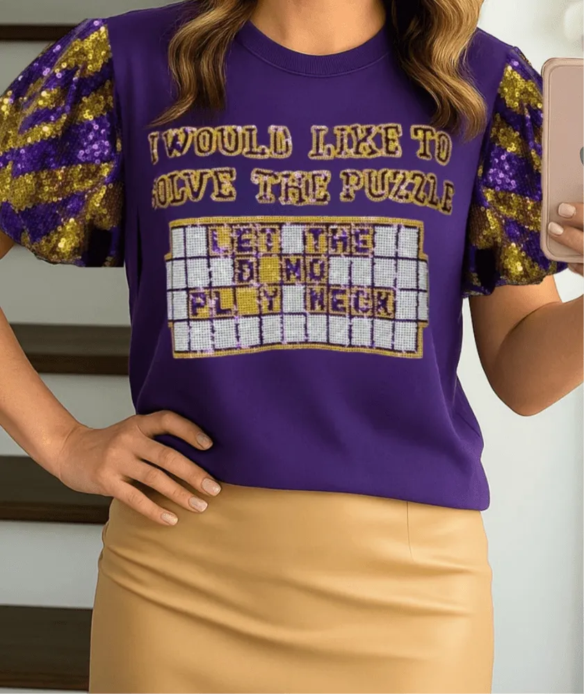 Let The Band Play Neck Purple Sequin Tiger Top