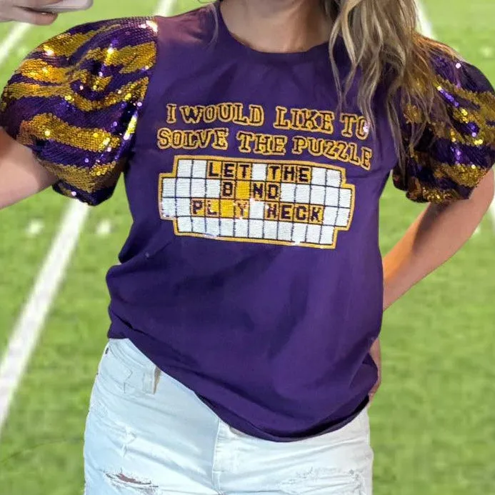 Let The Band Play Neck Purple Sequin Tiger Top