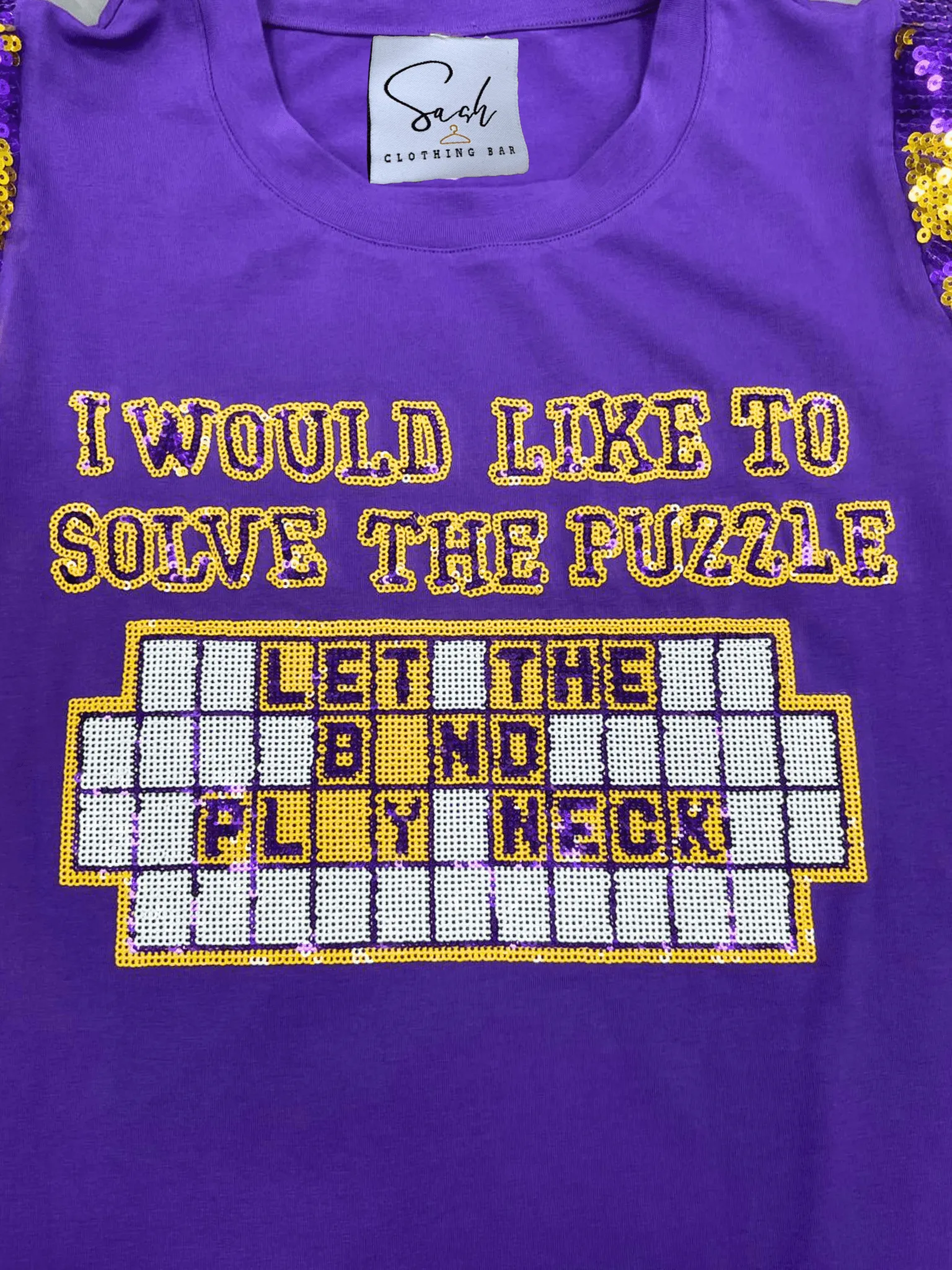 Let The Band Play Neck Purple Sequin Tiger Top