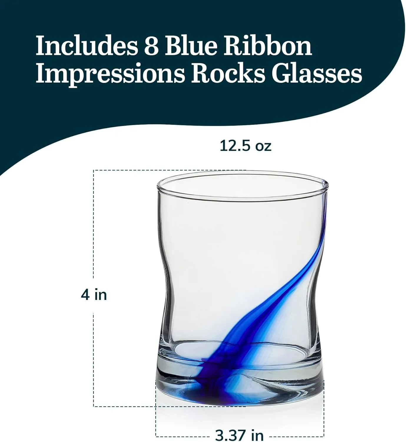 Libbey Blue Ribbon Impressions Rocks Glasses, 12.5-ounce, Set of 8