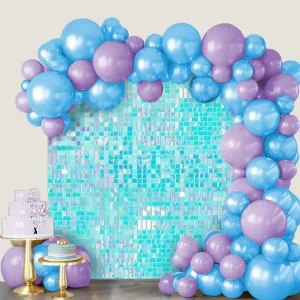 Light Blue Shimmer Wall Backdrop Panels, 12 PCS Square Glitter Sequin Backdrop, Shimmer Wall for Birthday, Anniversary, Wedding, Graduation, Disco, Bachelorette House Party Decoration