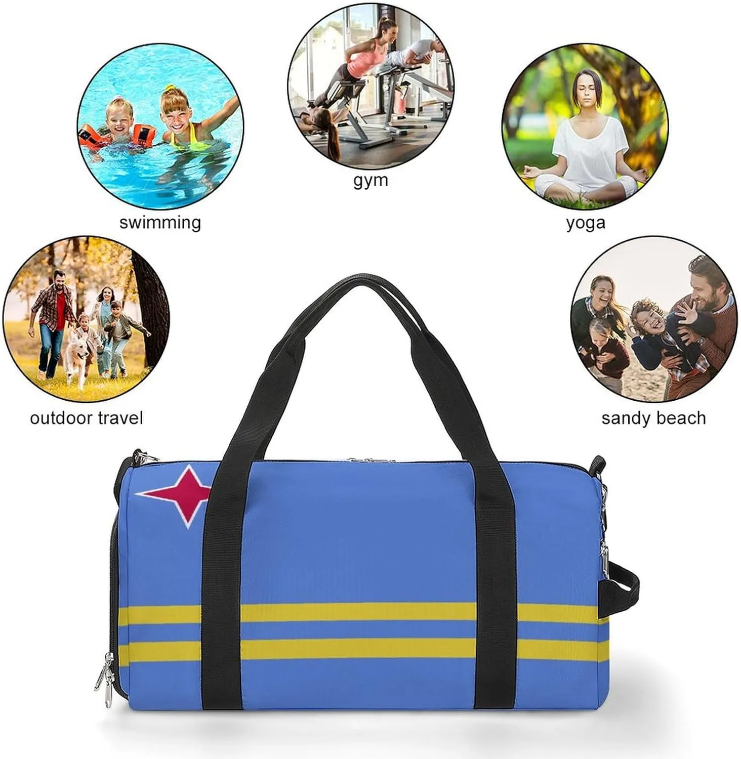 Lightweight Aruba Flag Duffel Bag for Women Men with Shoe Compartment and Wet Pocket