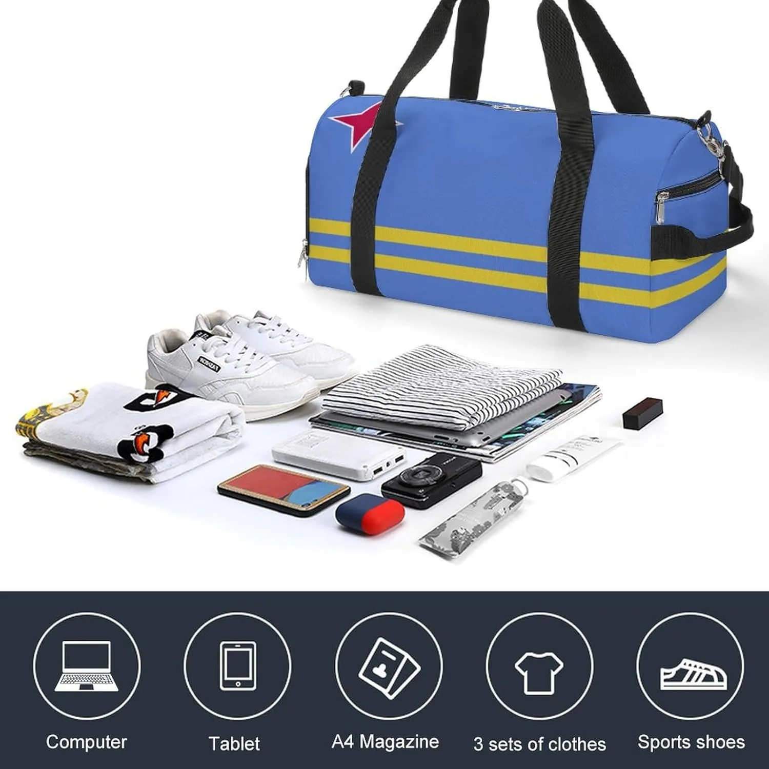 Lightweight Aruba Flag Duffel Bag for Women Men with Shoe Compartment and Wet Pocket