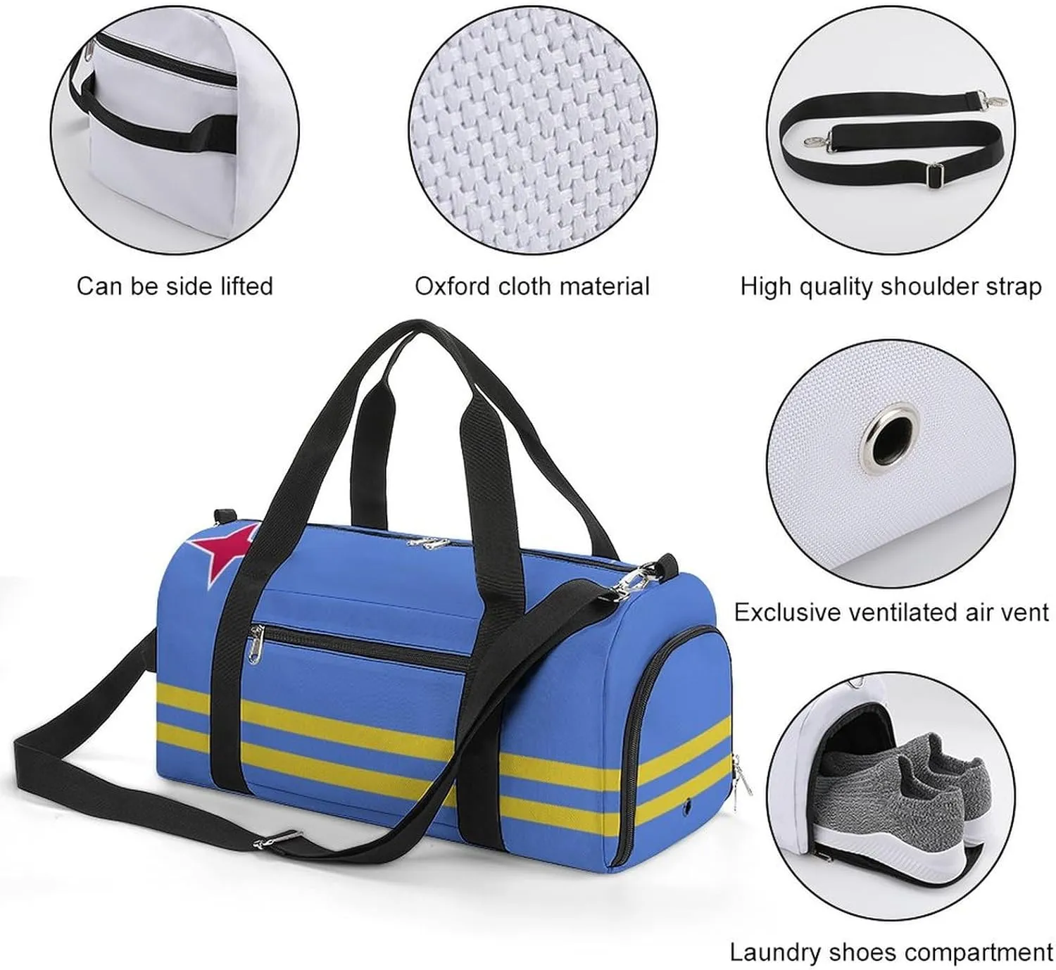Lightweight Aruba Flag Duffel Bag for Women Men with Shoe Compartment and Wet Pocket