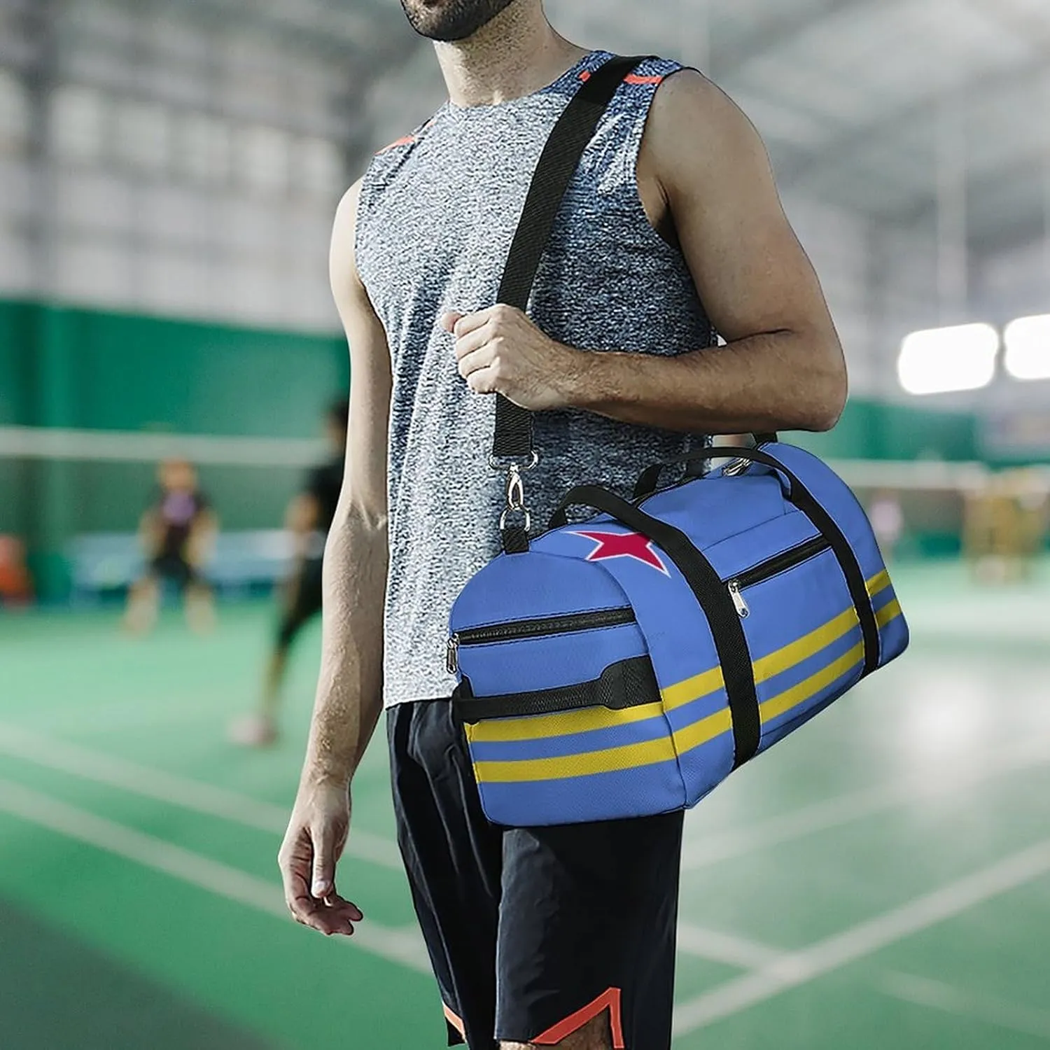 Lightweight Aruba Flag Duffel Bag for Women Men with Shoe Compartment and Wet Pocket