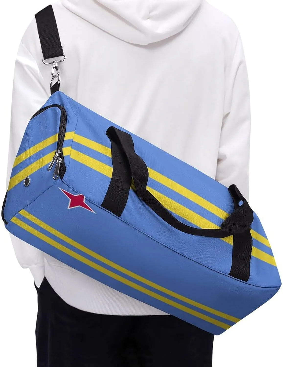 Lightweight Aruba Flag Duffel Bag for Women Men with Shoe Compartment and Wet Pocket