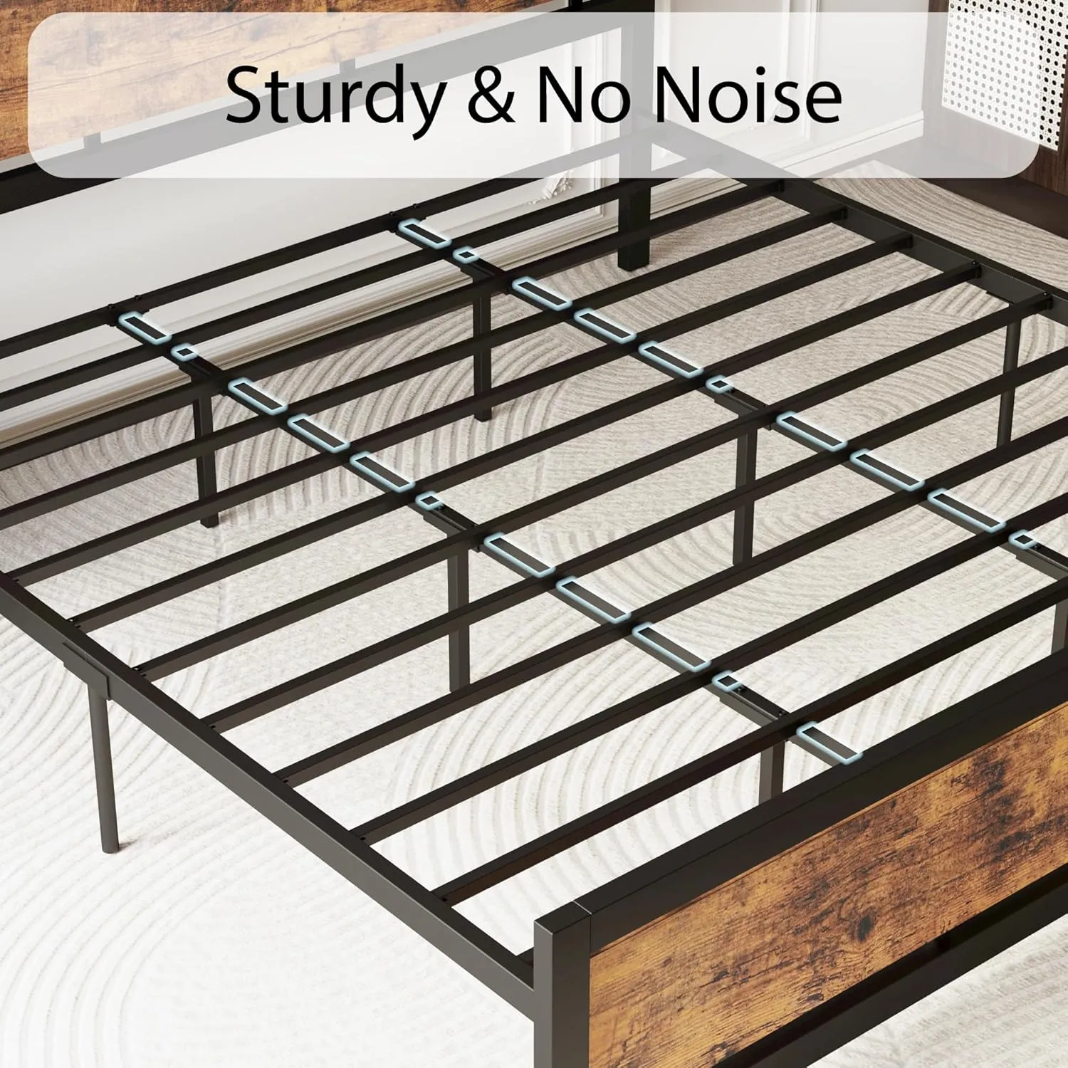 LIKIMIO King Bed Frame with Headboard and Footboard, Metal Strong Supports, Easy Assembly, Noise-Free, No Box Spring Needed, Vintage Brown