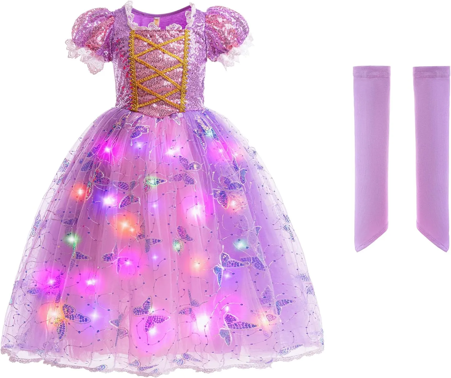 Lingway Toys Girls Princess Dress Up Costume, Rapunzel Cosplay Dress, Light Up Girls Halloween Snow Queen Princess Dress