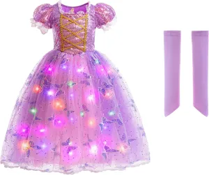 Lingway Toys Girls Princess Dress Up Costume, Rapunzel Cosplay Dress, Light Up Girls Halloween Snow Queen Princess Dress