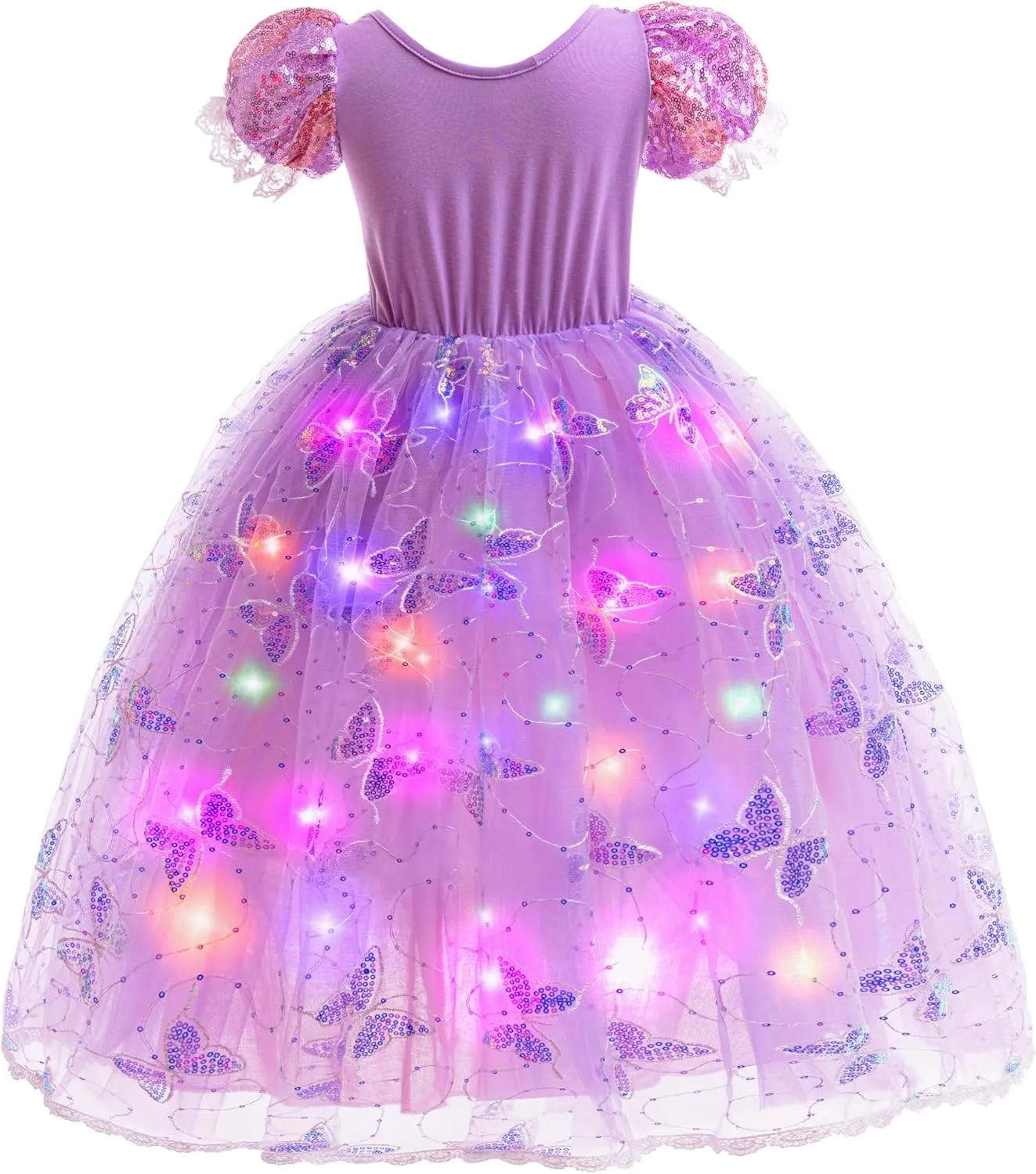Lingway Toys Girls Princess Dress Up Costume, Rapunzel Cosplay Dress, Light Up Girls Halloween Snow Queen Princess Dress