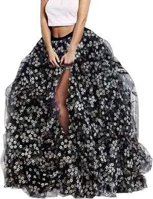 Lisong Women Maxi Tulle Floor Length Layered High Waist Spectial Occasion Skirt