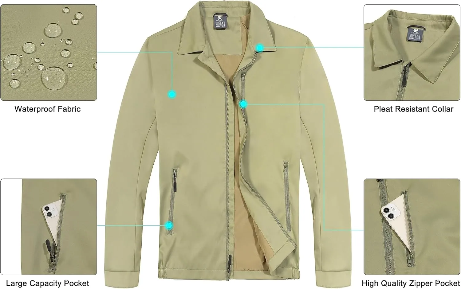 Little Donkey Andy Men's Lightweight Windbreaker Casual Jacket Spring Fall Softshell Outwear for Hiking Travel