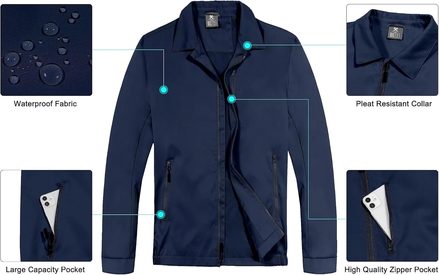 Little Donkey Andy Men's Lightweight Windbreaker Casual Jacket Spring Fall Softshell Outwear for Hiking Travel