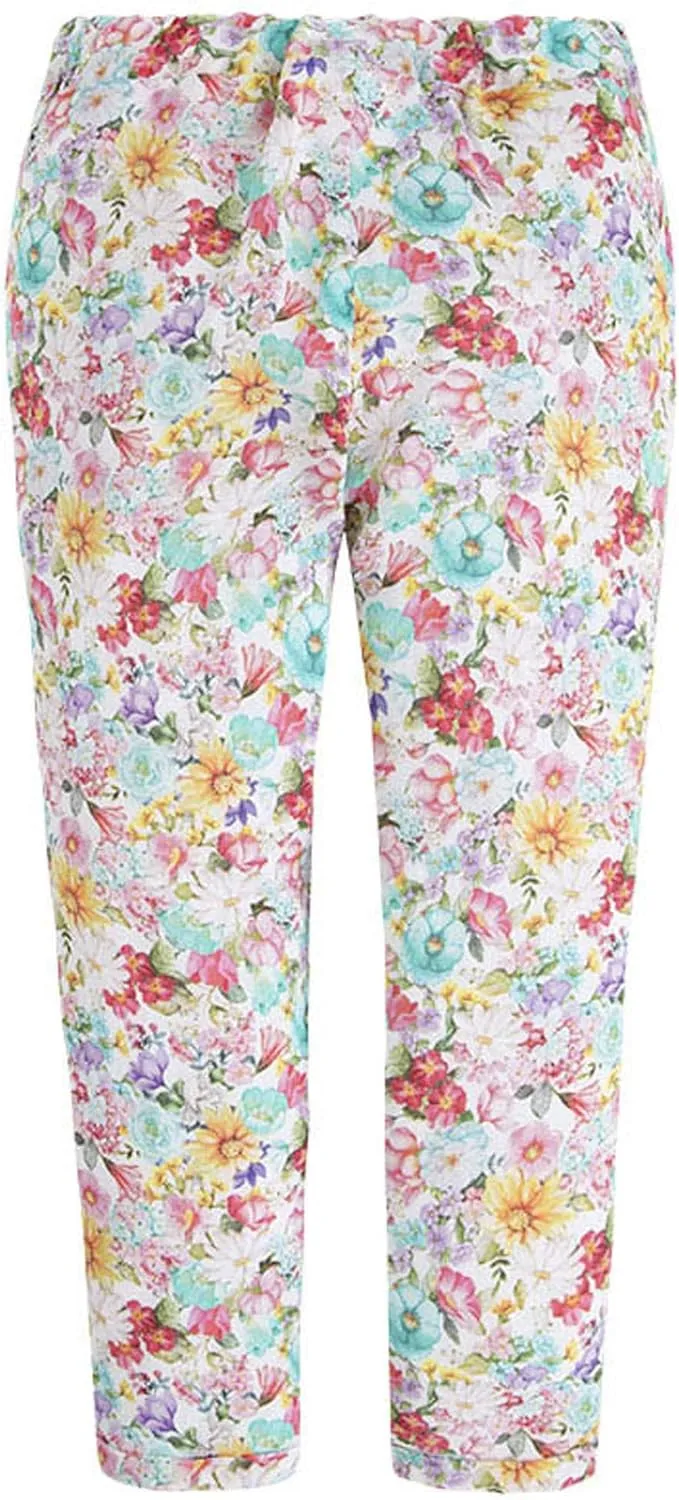 Little Girls 2-9 Aqua-Blue Floral Print Woven Pants