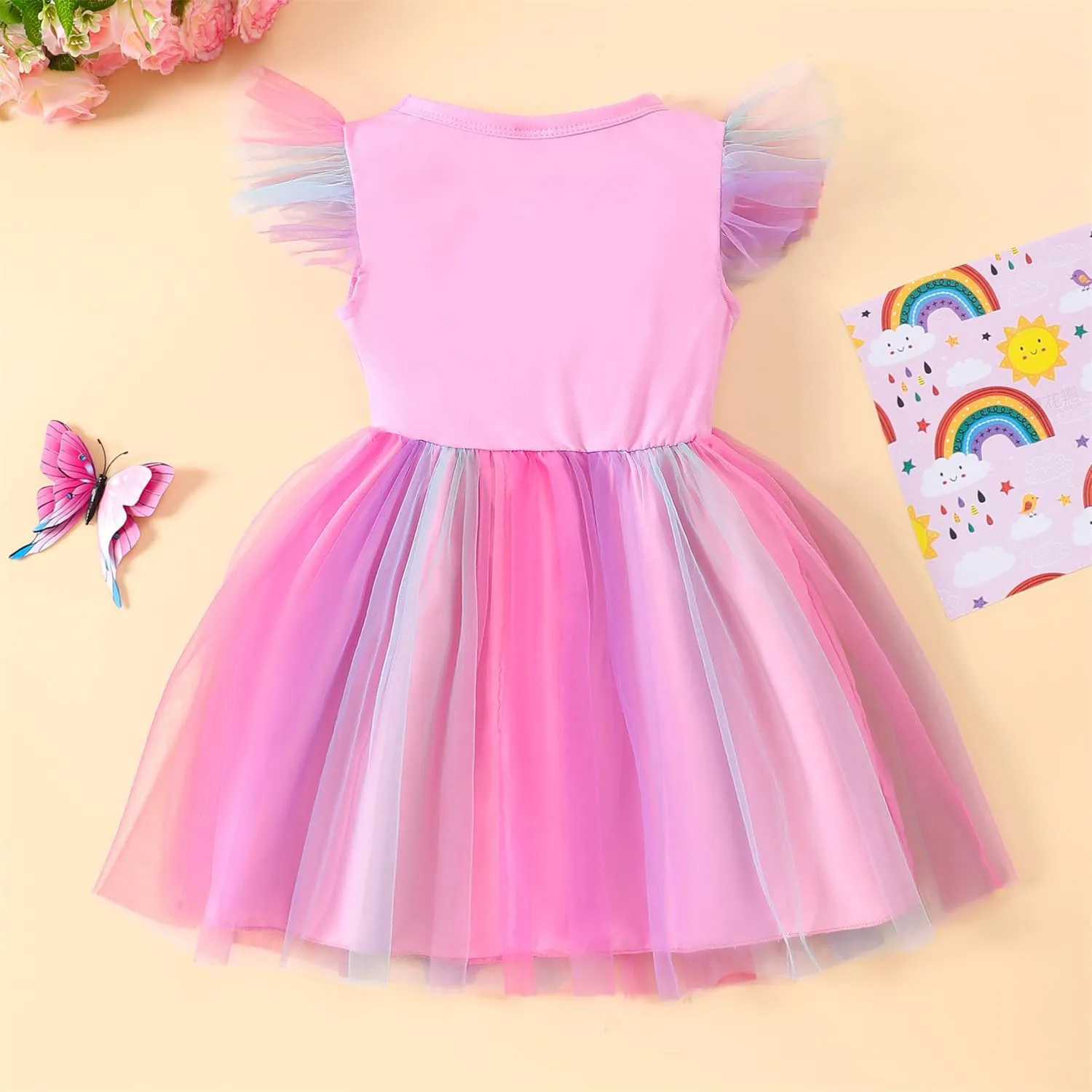 Little Girls Tulle Tutu Dress - Toddler Kids Flutter Sleeve Princess Sundress Casual Summer Outfit Clothes for 2-7Y