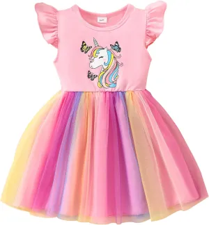 Little Girls Tulle Tutu Dress - Toddler Kids Flutter Sleeve Princess Sundress Casual Summer Outfit Clothes for 2-7Y