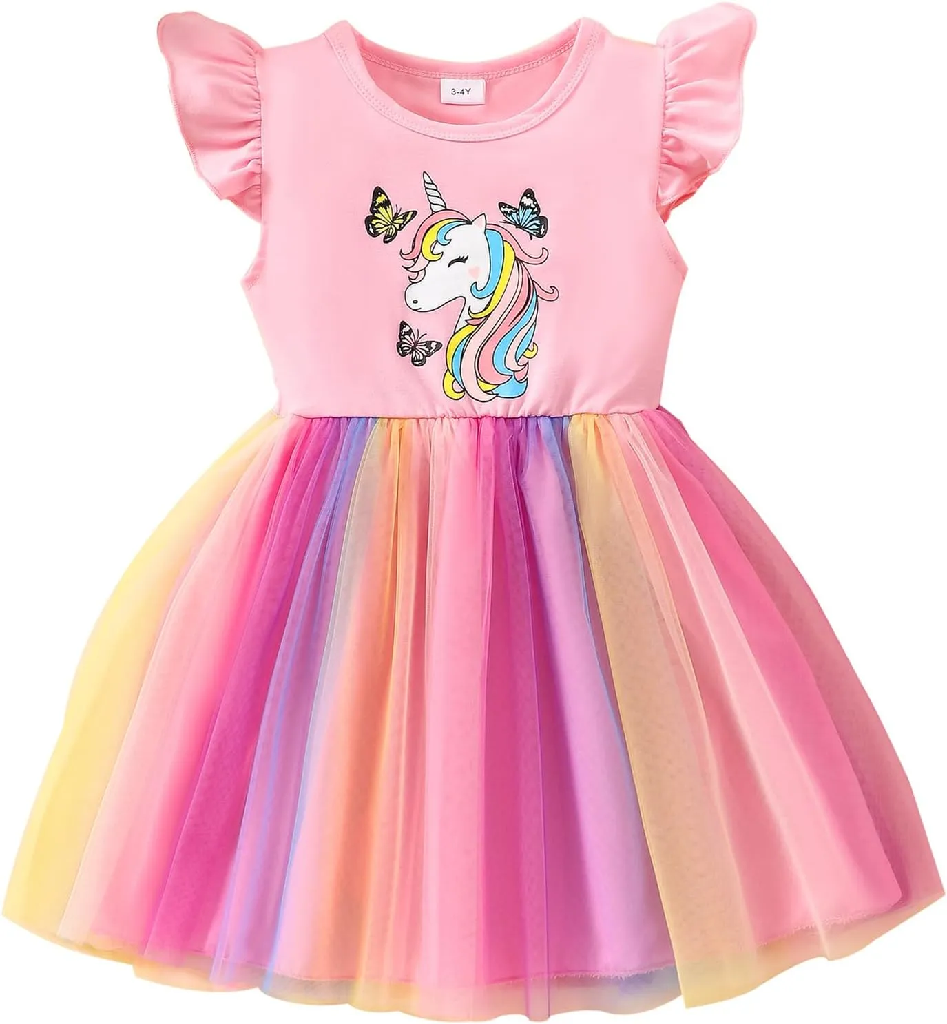 Little Girls Tulle Tutu Dress - Toddler Kids Flutter Sleeve Princess Sundress Casual Summer Outfit Clothes for 2-7Y