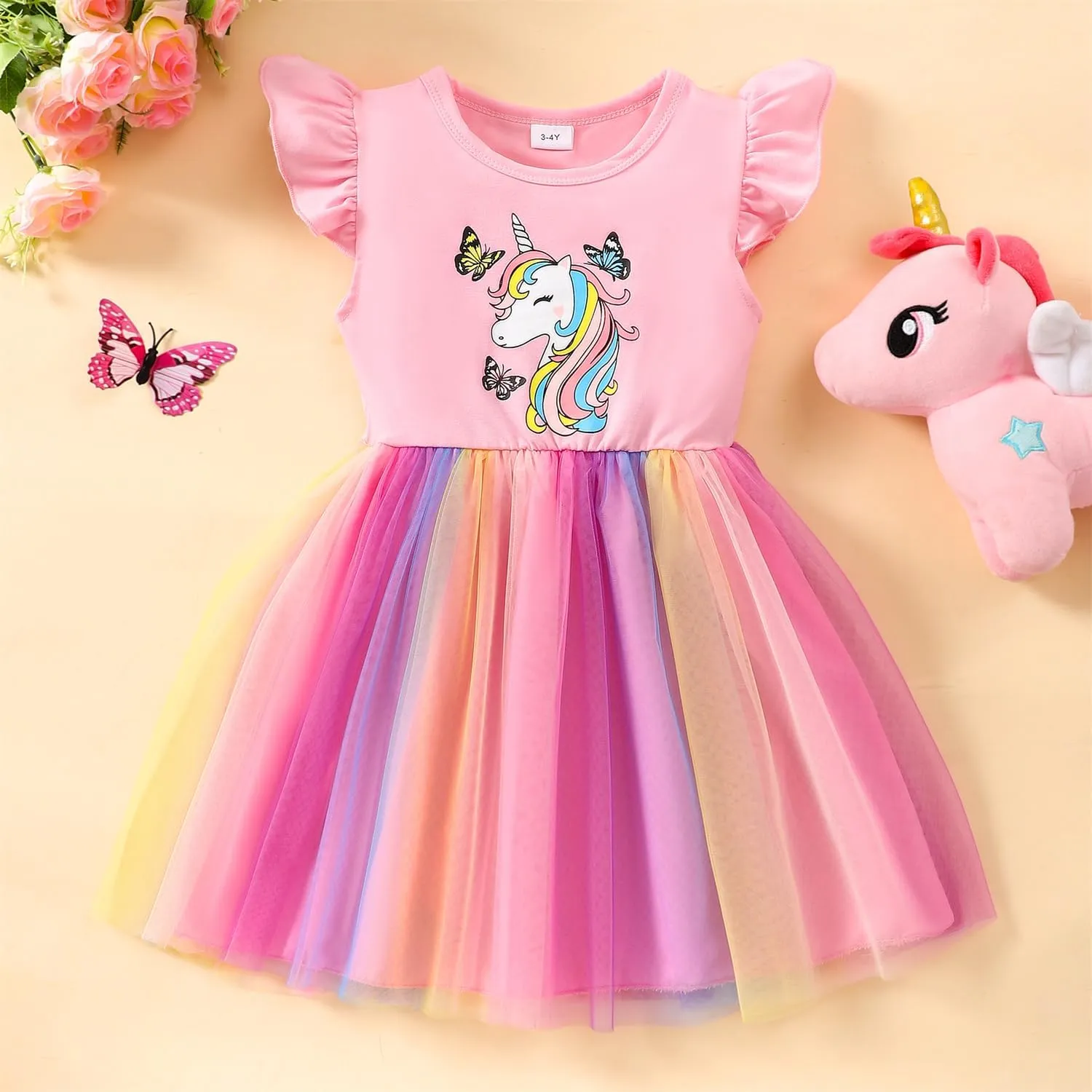 Little Girls Tulle Tutu Dress - Toddler Kids Flutter Sleeve Princess Sundress Casual Summer Outfit Clothes for 2-7Y
