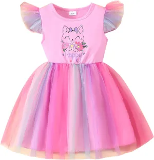 Little Girls Tulle Tutu Dress - Toddler Kids Flutter Sleeve Princess Sundress Casual Summer Outfit Clothes for 2-7Y
