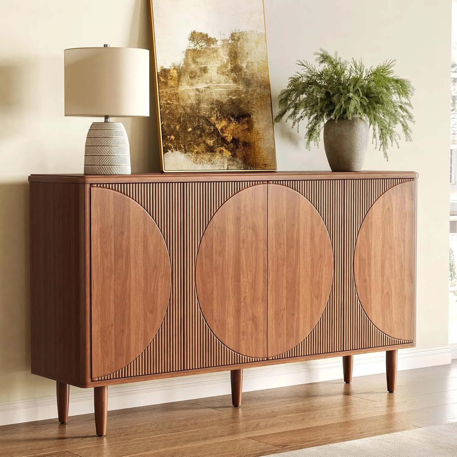 LITTLE TREE 59-Inch Buffet Cabinet Sideboard with Storage, Modern Sideboard Buffet Table with Doors for Living Room, Dining Room (Walnut)
