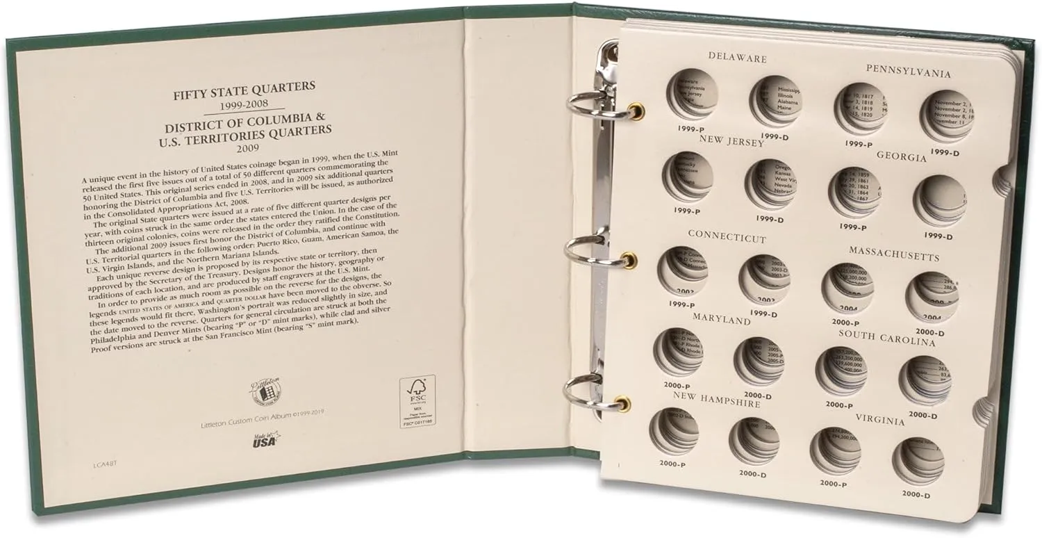 Littleton Coin Company 1999-2009 P&D 50 State and D.C. & U.S. Territories Quarter Album Coin Storage