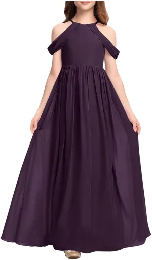 Lmdudan 2025 Off Shoulder Bridesmaid Dresses Girl Dress Formal Dress Teen Girls Wedding A-line Chiffon Party Dresses 3-14Y