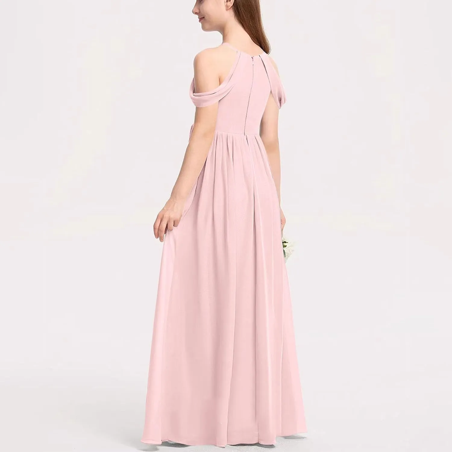 Lmdudan 2025 Off Shoulder Bridesmaid Dresses Girl Dress Formal Dress Teen Girls Wedding A-line Chiffon Party Dresses 3-14Y