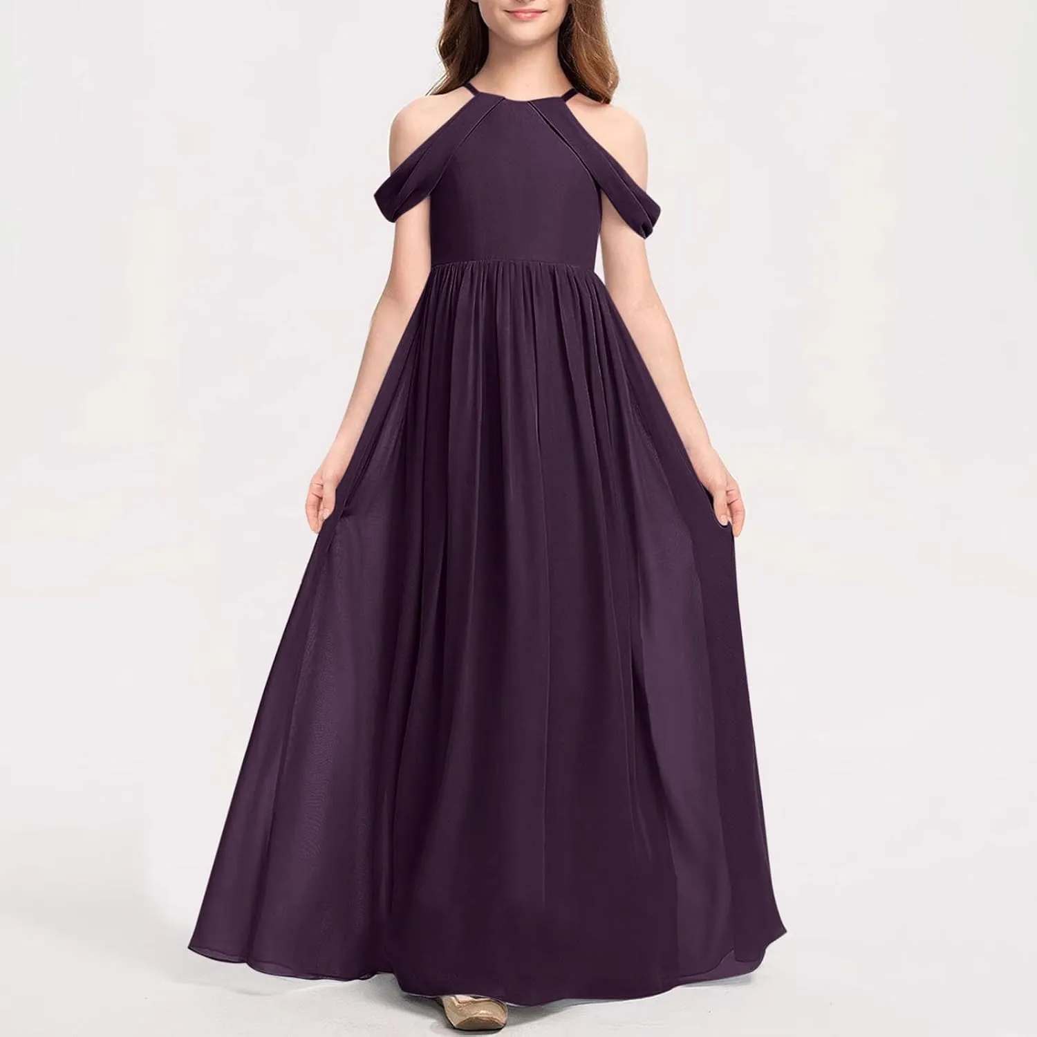 Lmdudan 2025 Off Shoulder Bridesmaid Dresses Girl Dress Formal Dress Teen Girls Wedding A-line Chiffon Party Dresses 3-14Y