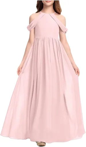 Lmdudan 2025 Off Shoulder Bridesmaid Dresses Girl Dress Formal Dress Teen Girls Wedding A-line Chiffon Party Dresses 3-14Y