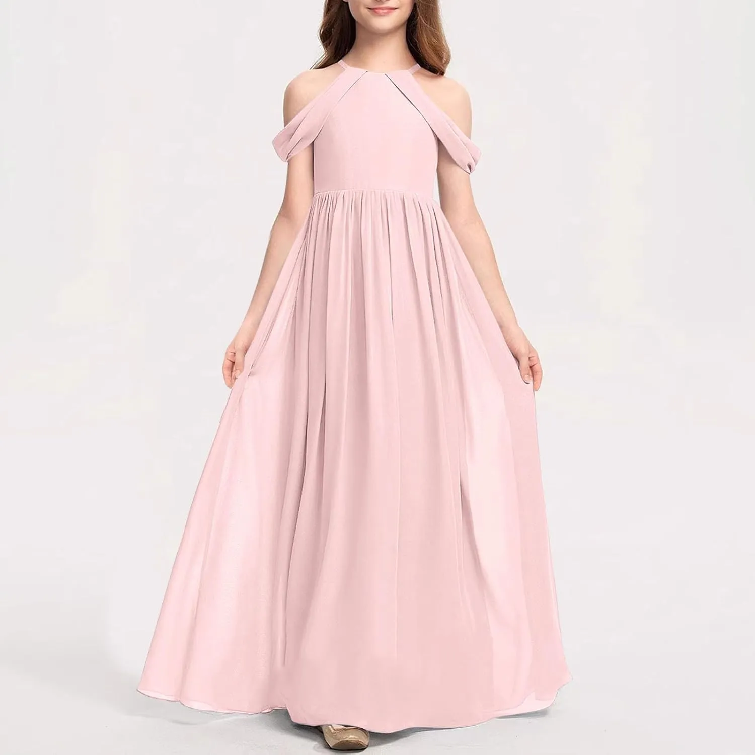 Lmdudan 2025 Off Shoulder Bridesmaid Dresses Girl Dress Formal Dress Teen Girls Wedding A-line Chiffon Party Dresses 3-14Y