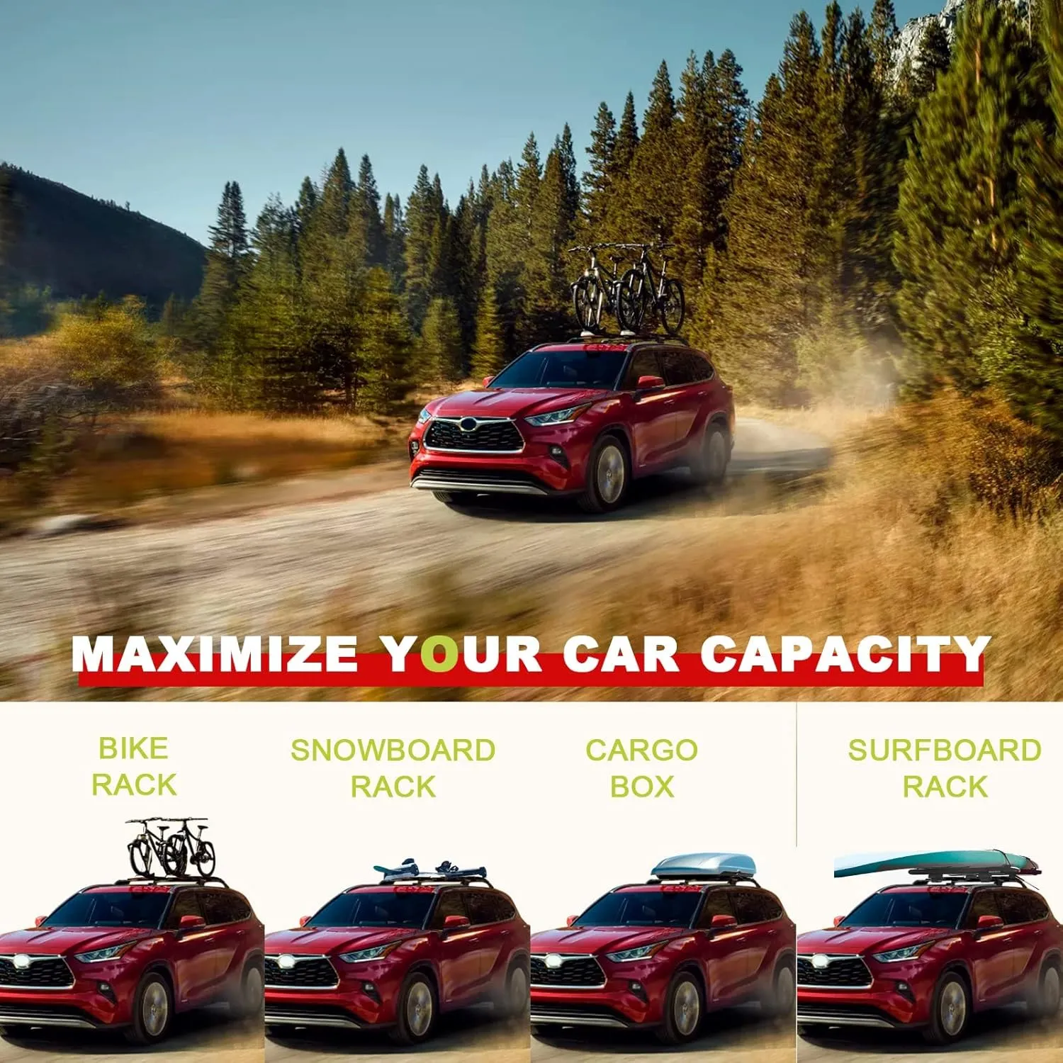 Lockable 260lbs Cross Bars Roof Racks Fit for Toyota Highlander 2020 2021 2022 2023 2024 2025 XLE Limited Platinum Hybrid, Heavy Duty Aluminum Rail Crossbar Anti-Theft Metal Matte Luggage