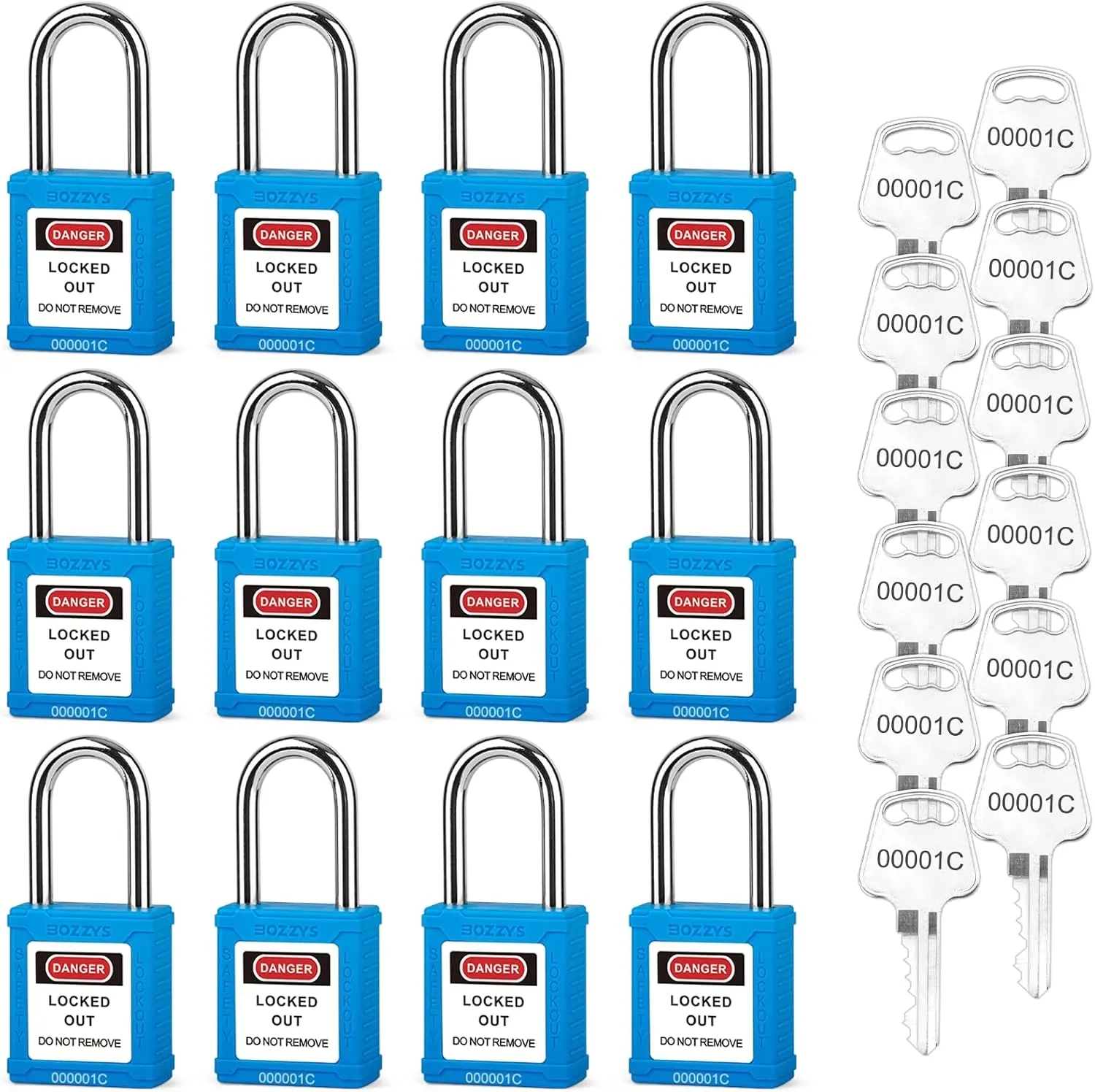 Lockout Tagout Locks,Blue Loto Locks,Lock Out Locks Keyed Alike,12 Same Keys per Safety Lockout Padlock Set,for Lock Out Tag Out Kits Electrical(BD-GT03KA-12PCS)