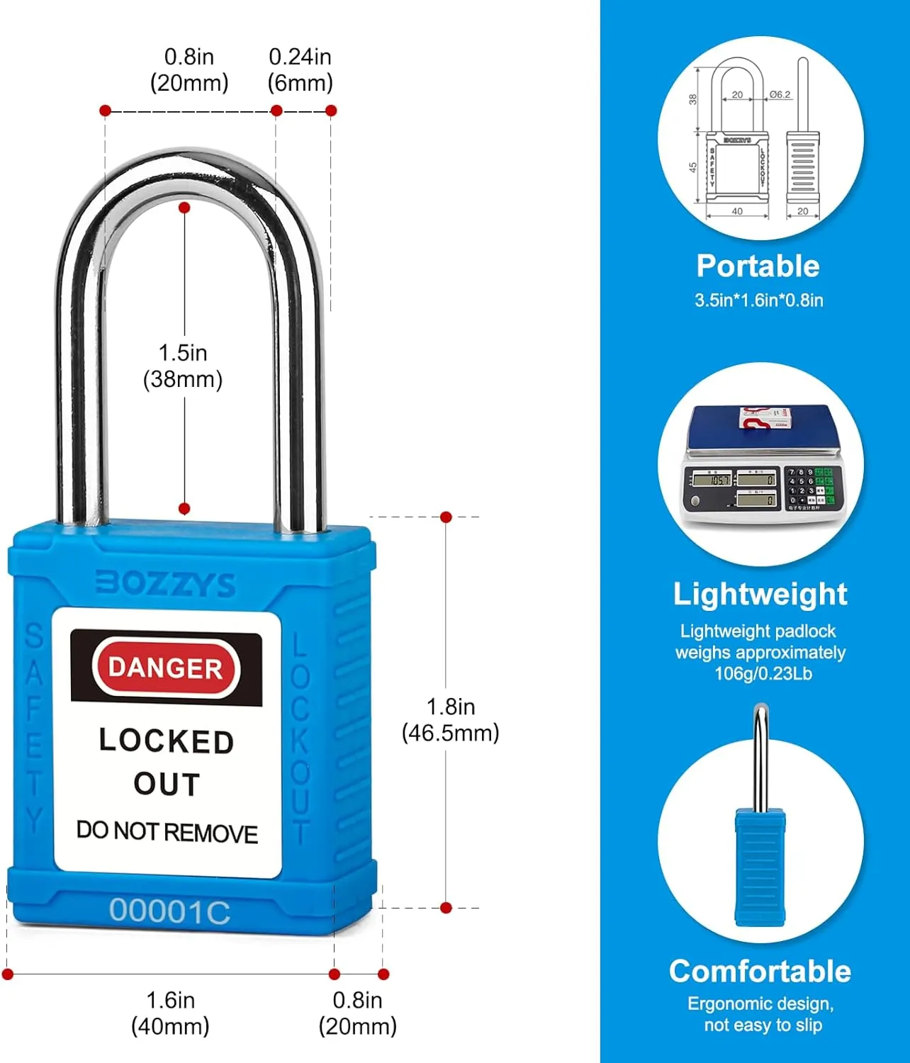 Lockout Tagout Locks,Blue Loto Locks,Lock Out Locks Keyed Alike,12 Same Keys per Safety Lockout Padlock Set,for Lock Out Tag Out Kits Electrical(BD-GT03KA-12PCS)