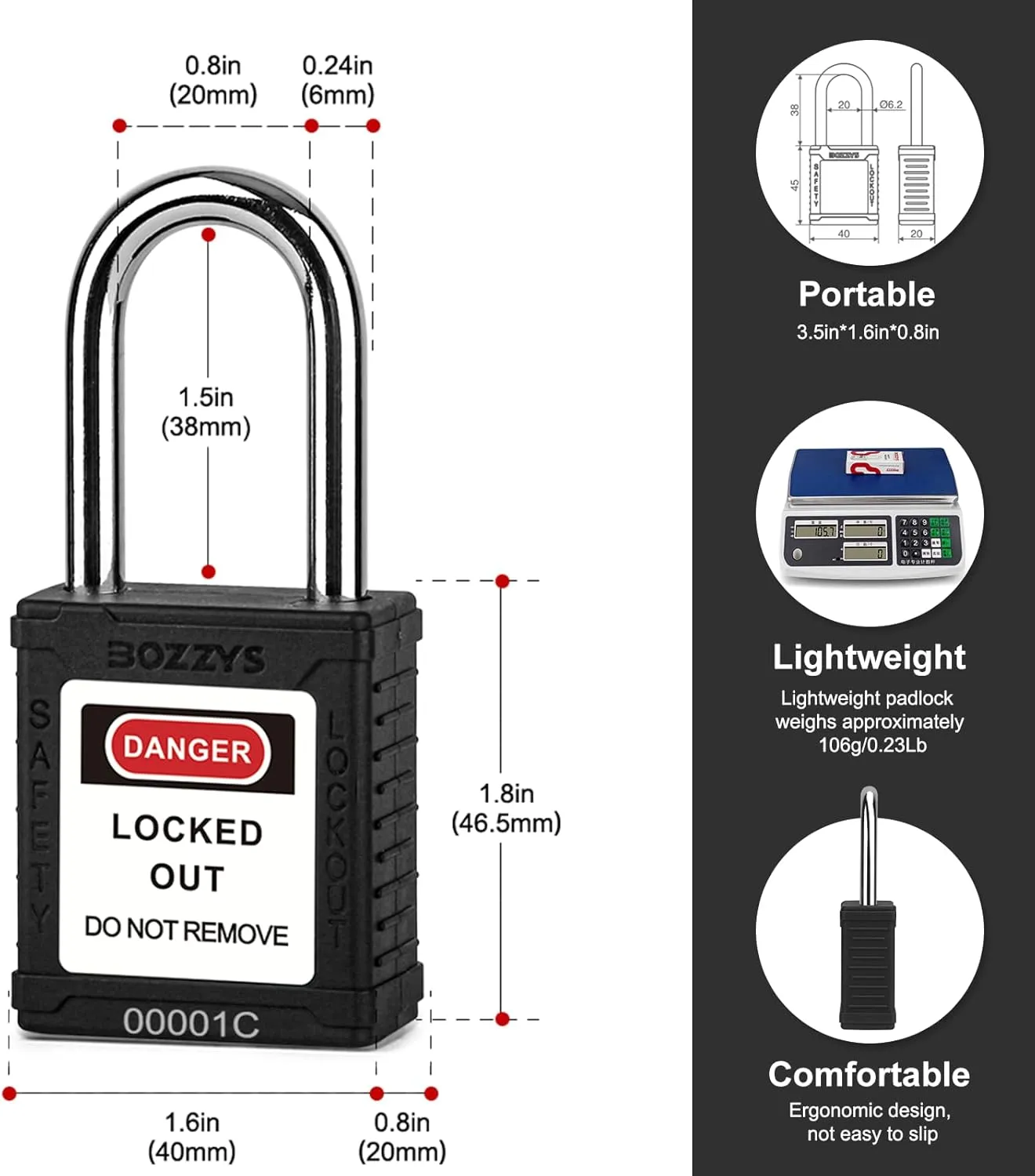 Lockout Tagout Padlocks - 6 Same Keys Safety Padlock, Keyed Alike, Black LOTO Locks for Industrial Kit (BD-GT05KA-6PCS 6 Keys)