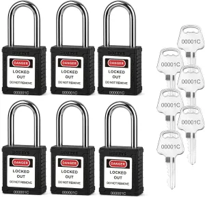 Lockout Tagout Padlocks - 6 Same Keys Safety Padlock, Keyed Alike, Black LOTO Locks for Industrial Kit (BD-GT05KA-6PCS 6 Keys)