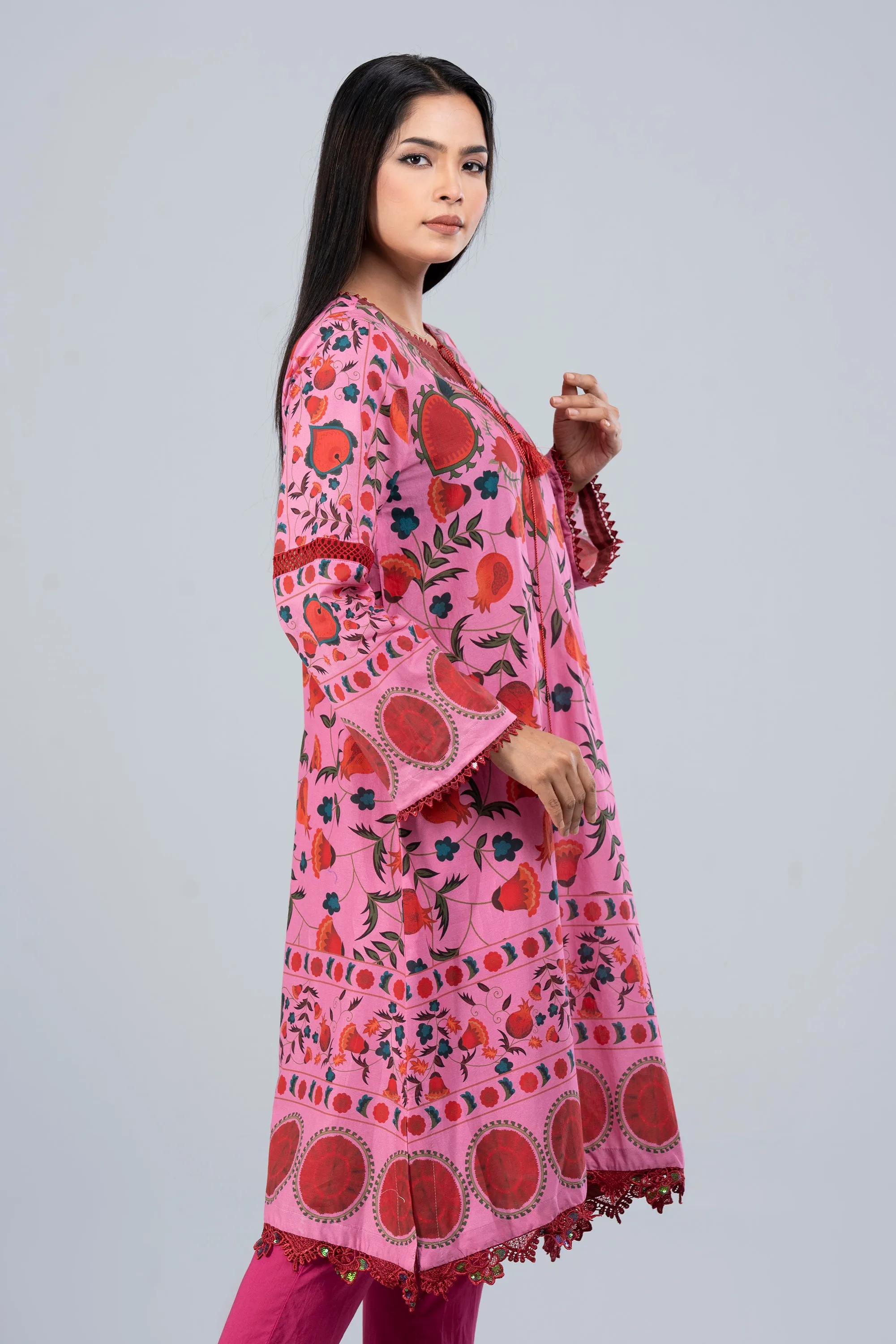 Long-Length Smart Fit Printed Lawn Kurta - One Piece