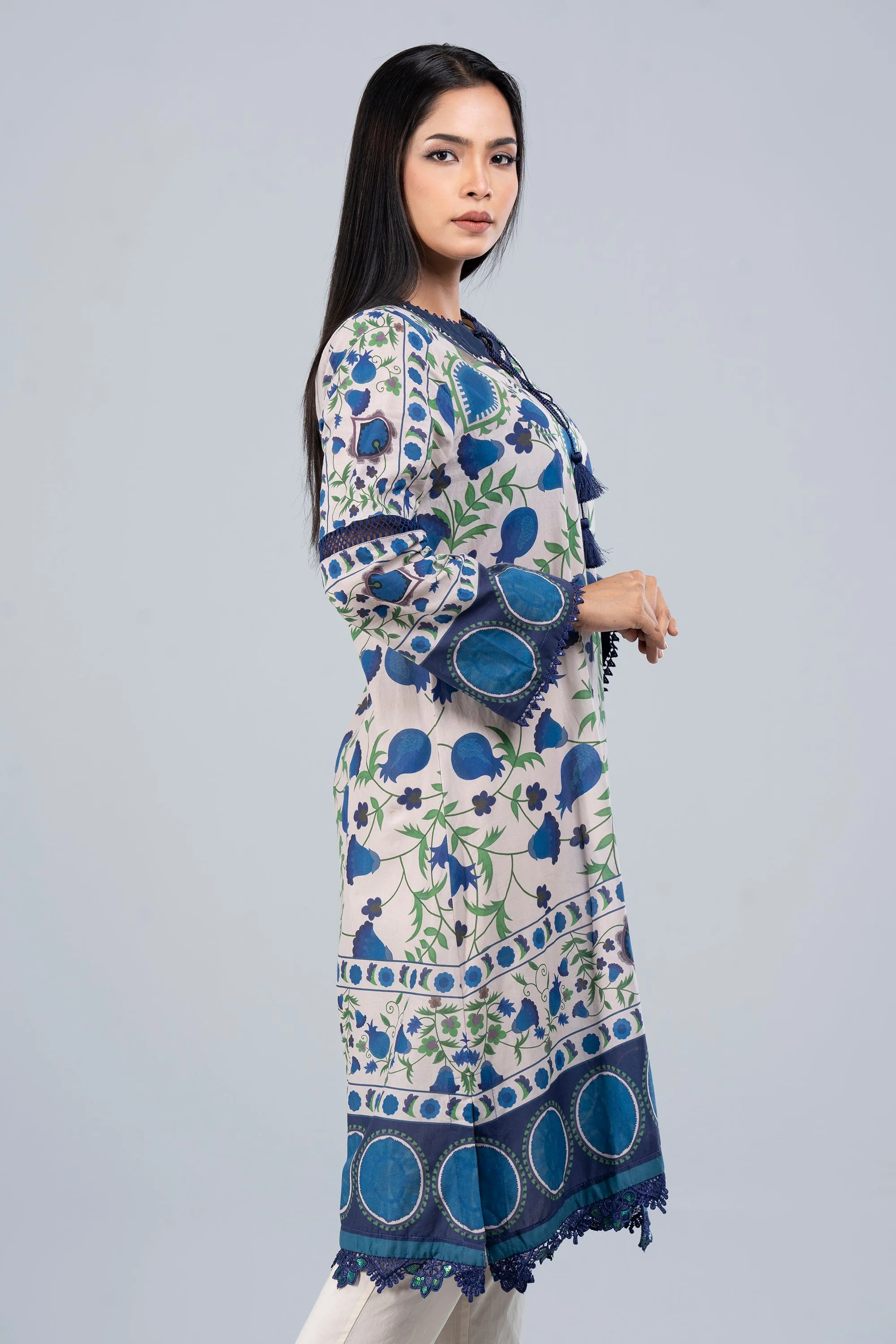 Long-Length Smart Fit Printed Lawn Kurta - One Piece