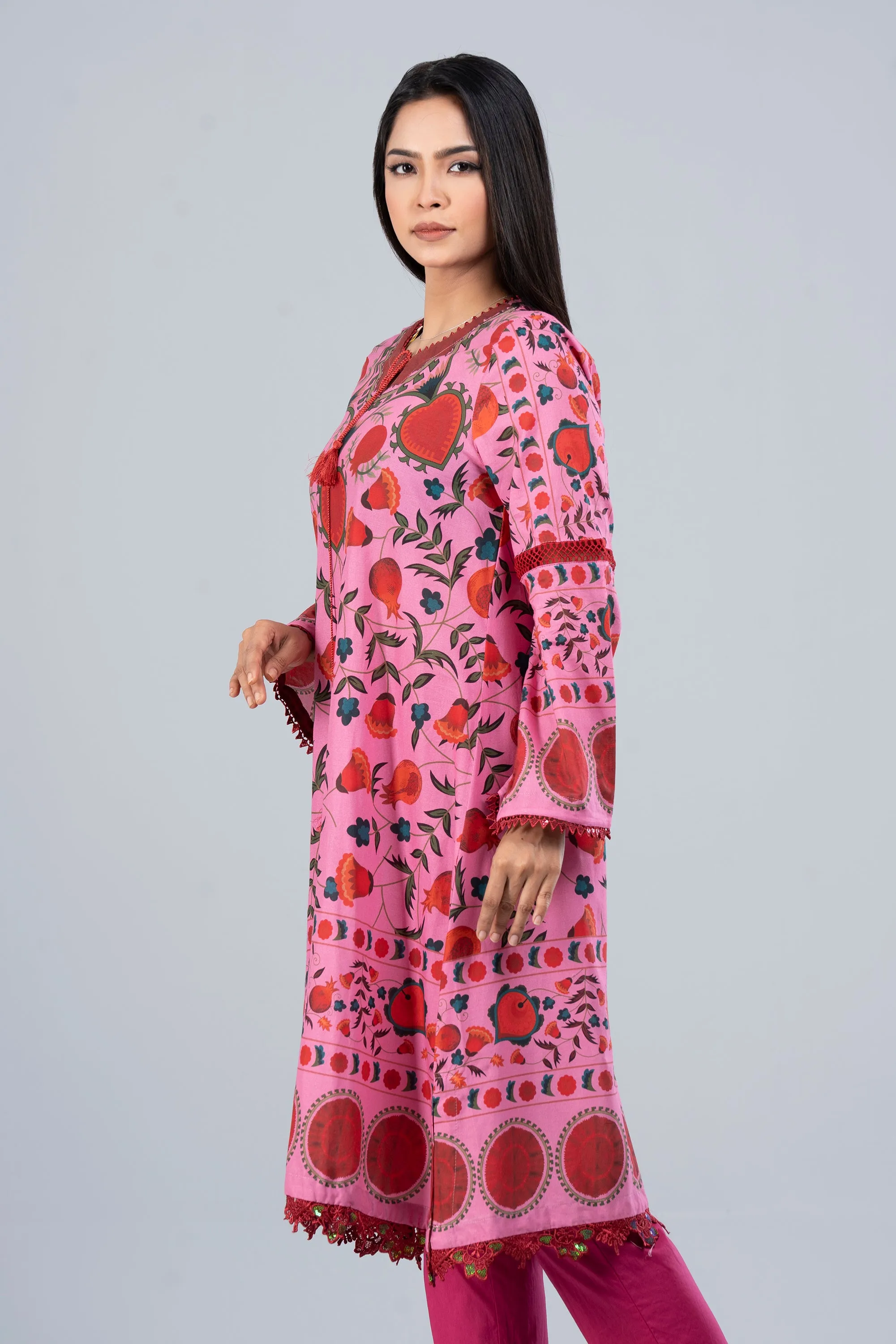 Long-Length Smart Fit Printed Lawn Kurta - One Piece