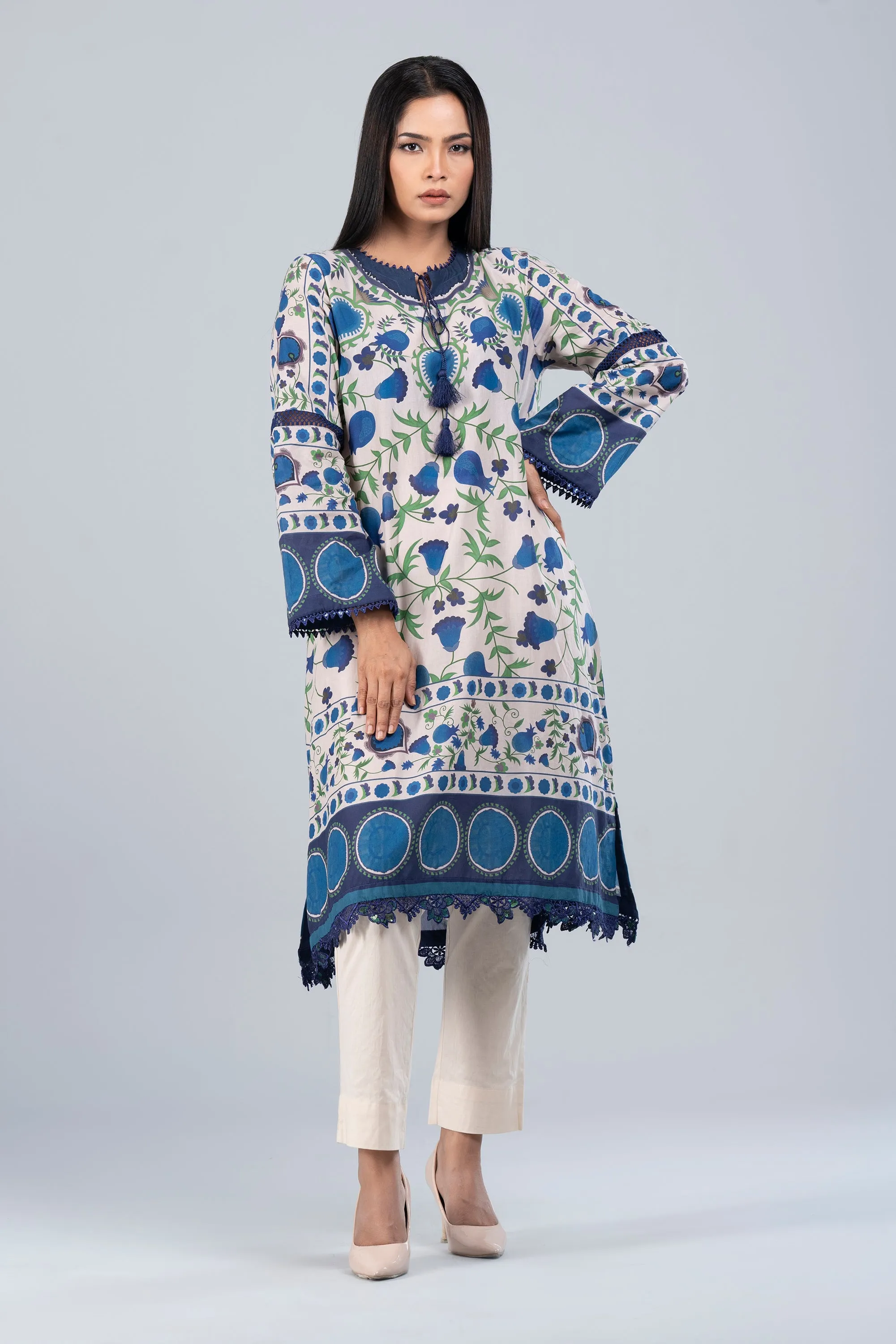 Long-Length Smart Fit Printed Lawn Kurta - One Piece